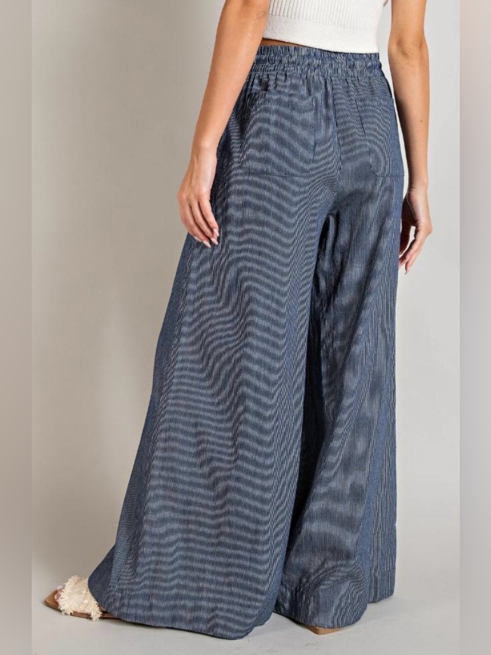 ee:some Los Angeles Washed Pinstripe Tie Waist Wide Leg Pants Small NWT - Picture 2 of 12